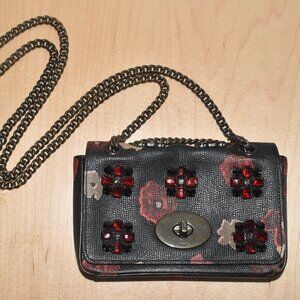  Rare COACH Studded Chain Crossbody Floral Black Sleek Clutch BAG